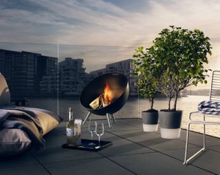 modern fire pit on a terrace space