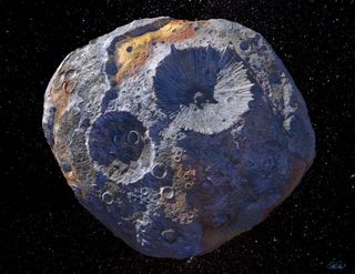 An artist's rendering of the massive metal asteroid Psyche, which orbits the sun between Mars and Jupiter.