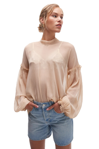 Topshop Bow Neck Long Sleeve Top (Was $60) 