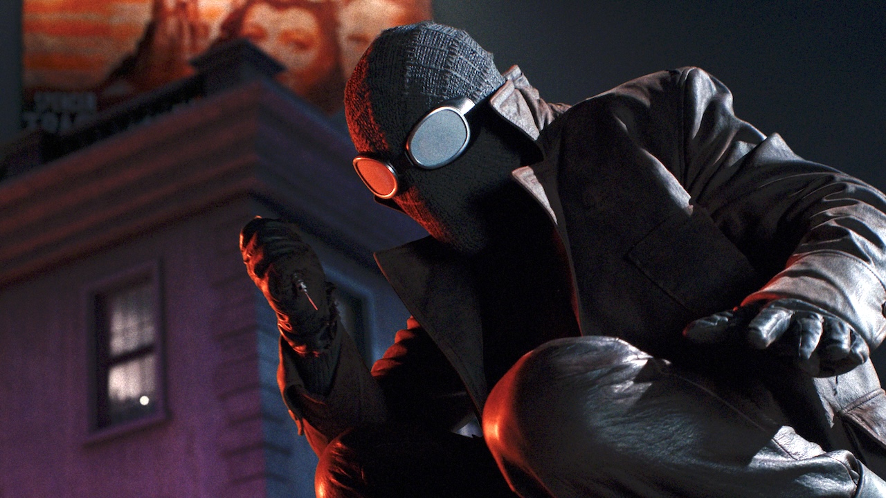 Spider-Noir crouched on building holding syringe in Spider-Noir Season 1
