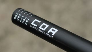 Close up of cutmarkings on the Deity Skywire 35mm Carbon bar