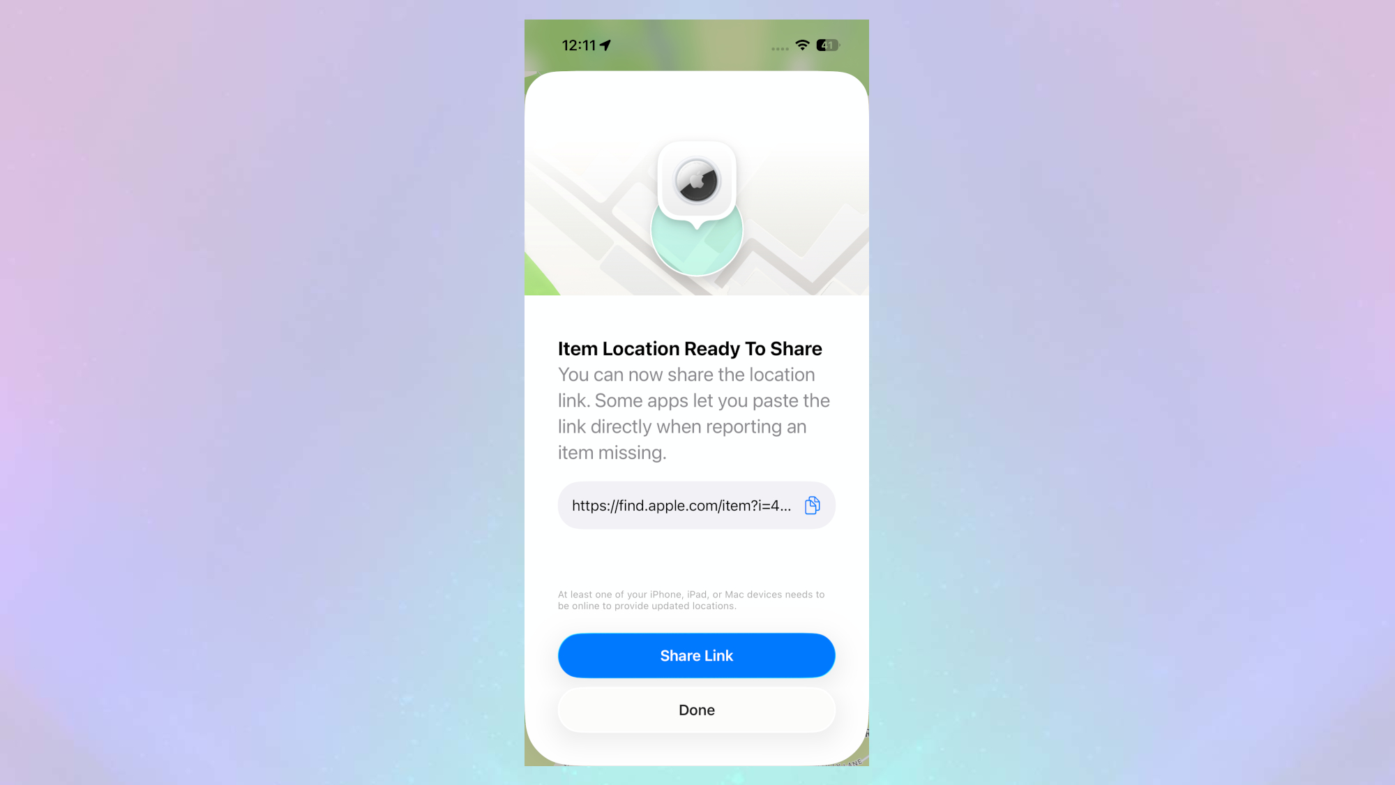 Airtag URL to share with the Airline