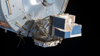 The Atmosphere-Space Interactions Monitor (ASIM) is pictured outside the European Columbus laboratory module on the International Space Station.