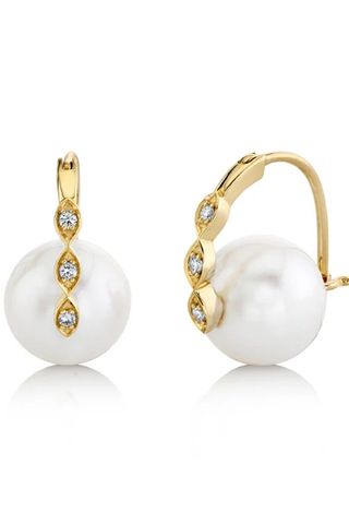 Gold & Diamond Marquise Eye Small Pearl Earrings