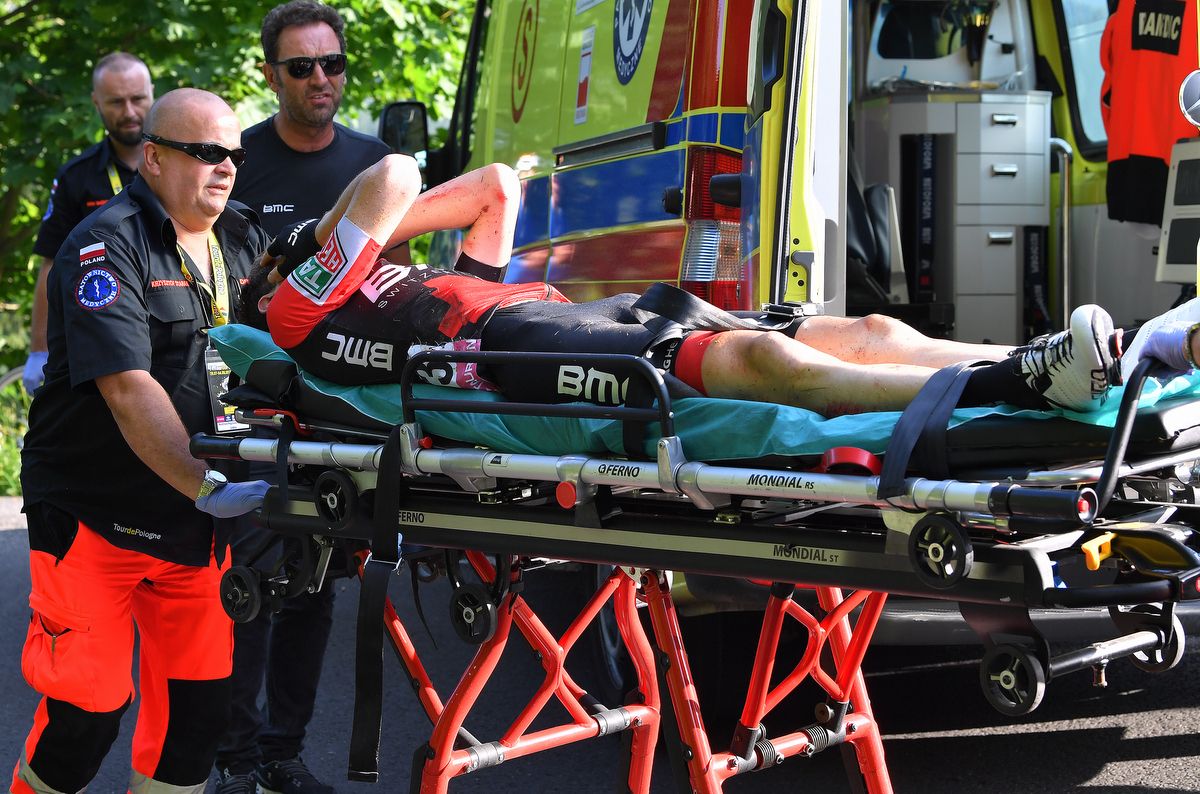 Ben Hermans left the race in an ambulance