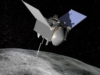 render of spacecraft near asteroid