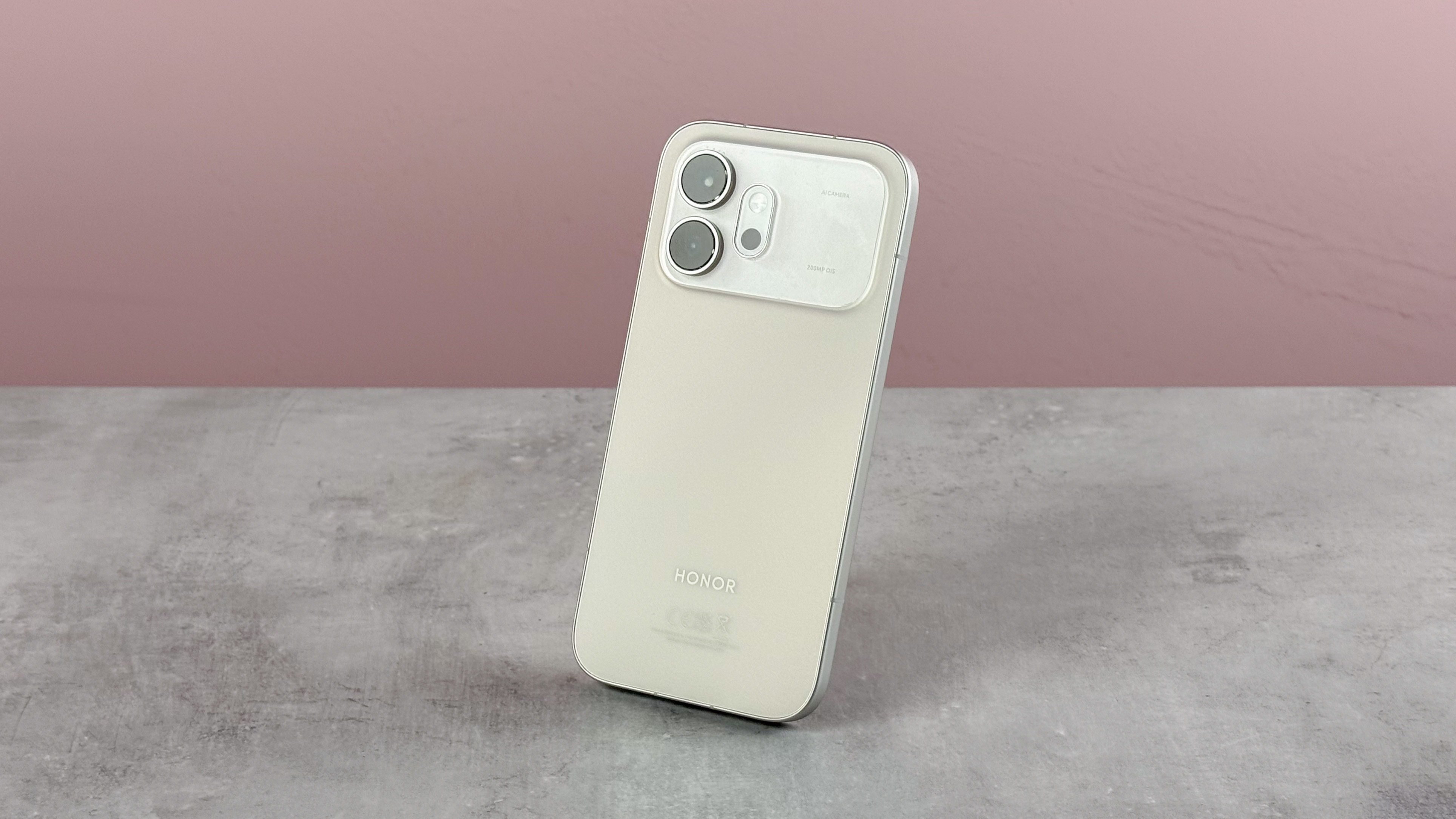 The rear of the Honor 600 at an angle showing the whole back and camera module.