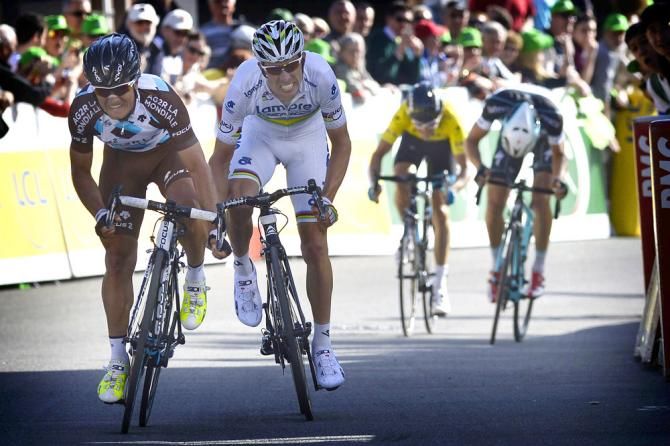 Carlos Betancur (AG2R La Mondiale) outsprints world champion Rui Costa (Lampre-Merida) to win stage 6 at Paris-Nice