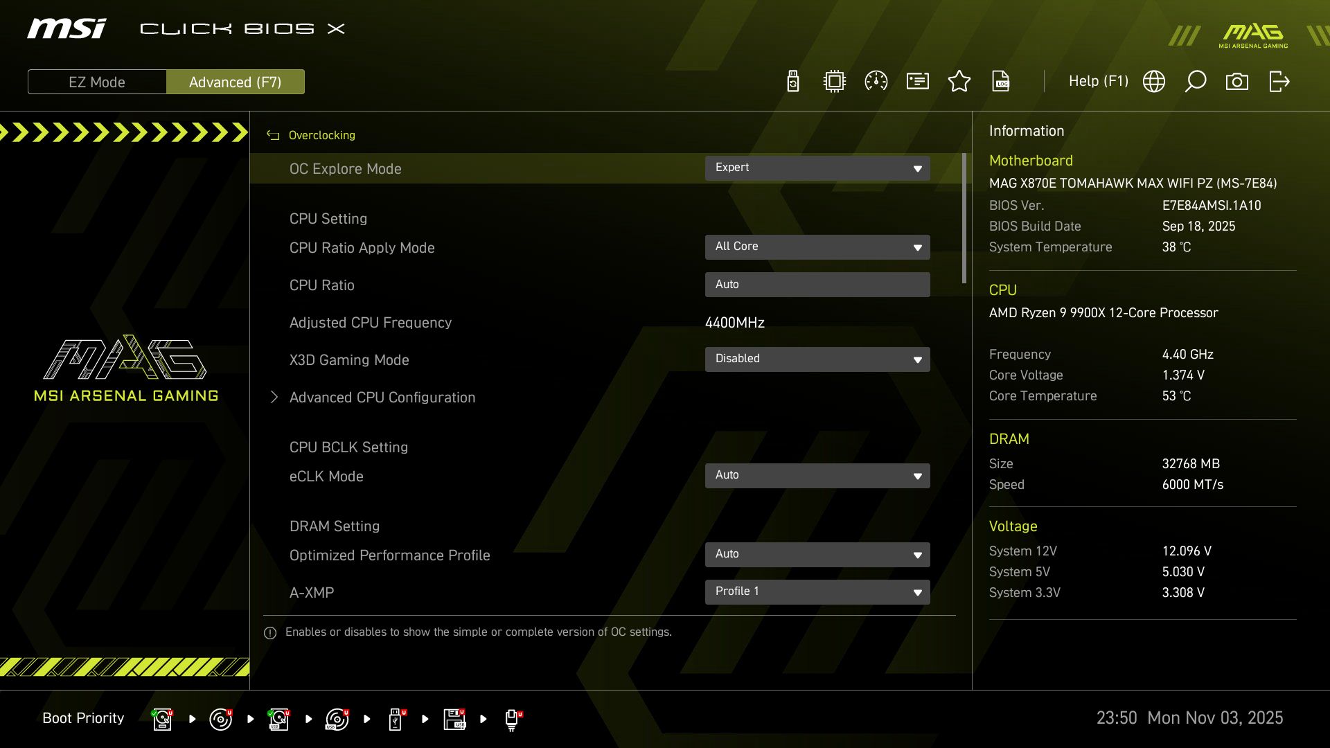 MSI X870E Tomahawk MAX Wifi PZ BIOS