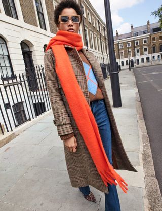 Long plaid trench coat with wool