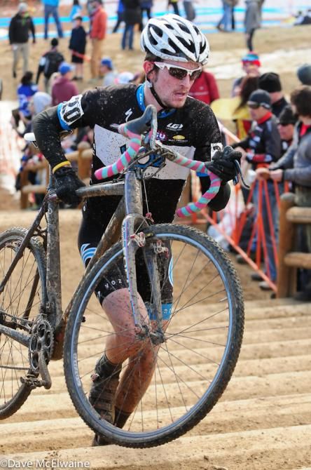 The racers made six trips up the Belgian Stairs today