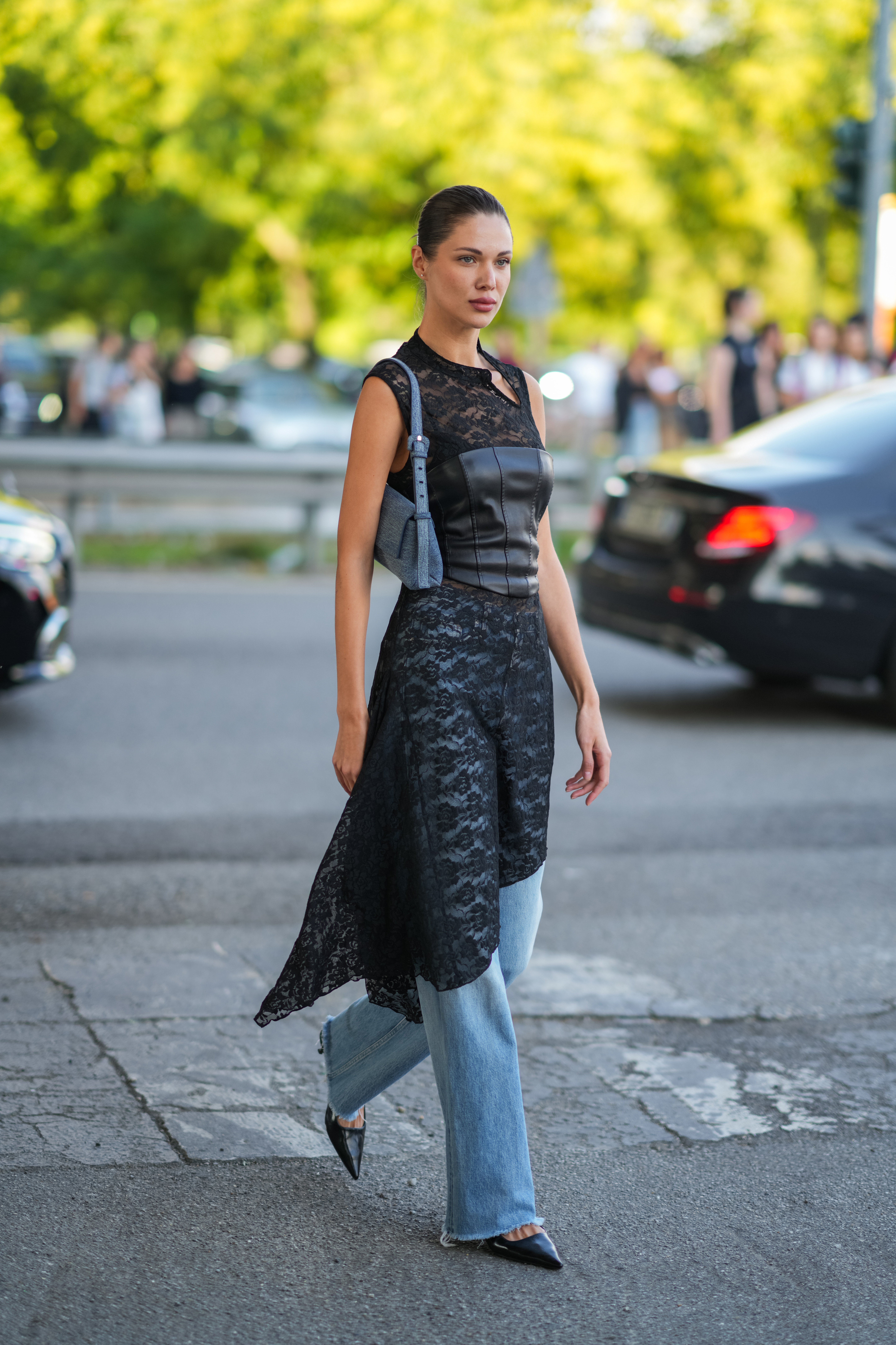 Dress over pants street style