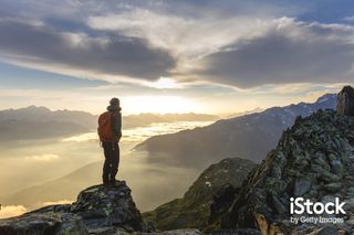 Man in remote mountain scenery