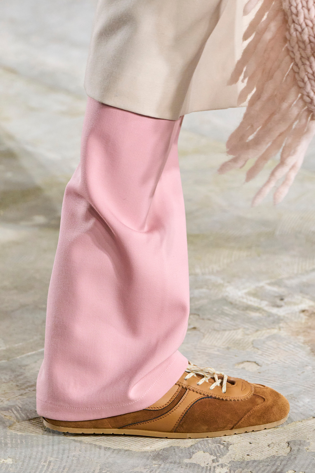 Image of the Dries van Noten autumn/winter 2024 runway show. The image shoes the Dries van Noten suede leather trainers.