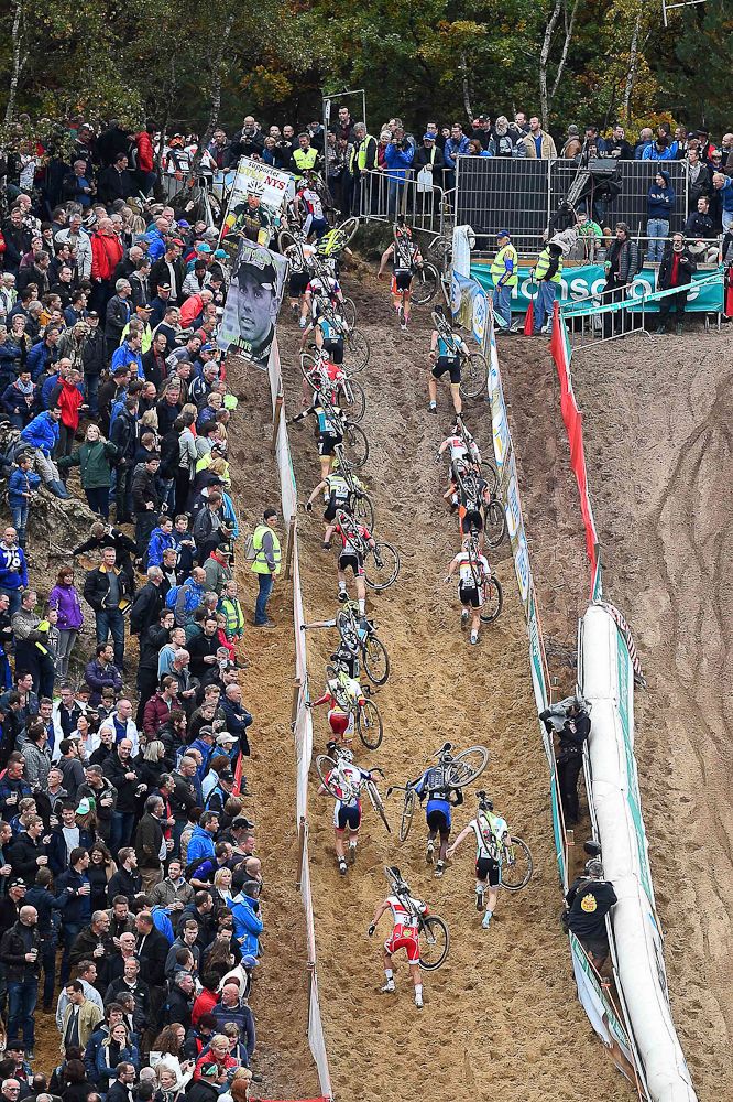 Riders make their way up the climb.
