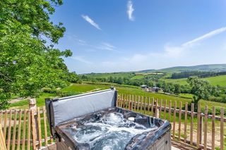 hot tub with view of fields from Welsh Hot Tubs