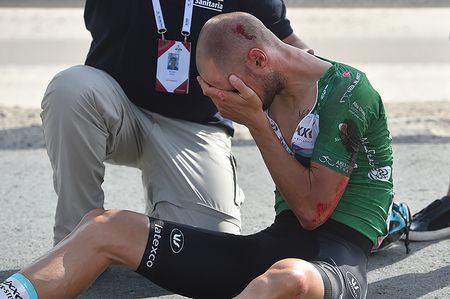 Tom Boonen (Etixx-QuickStep) crashes during stage 2 Abu Dhabi Tour