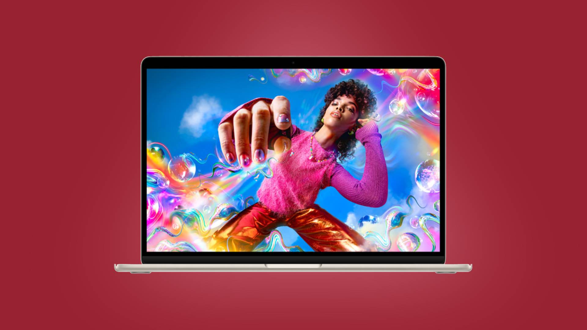 macbook air 15-inch against pink background