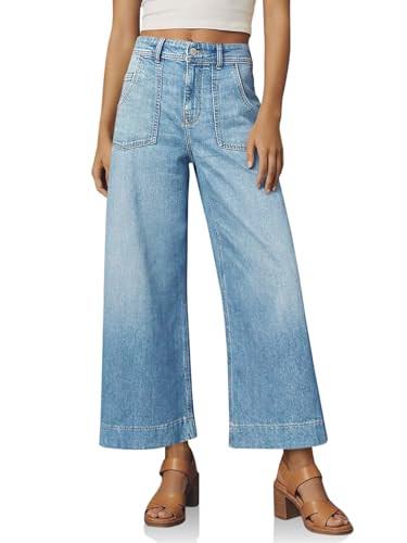 Cicy Bell Womens Cropped Wide Leg Jeans High Waisted Stretchy Denim Pants