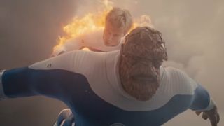Ebon Moss-Bachrach as The Thing and Joseph Quinn as Johnny Storm in The Fantastic Four: First Steps trailer
