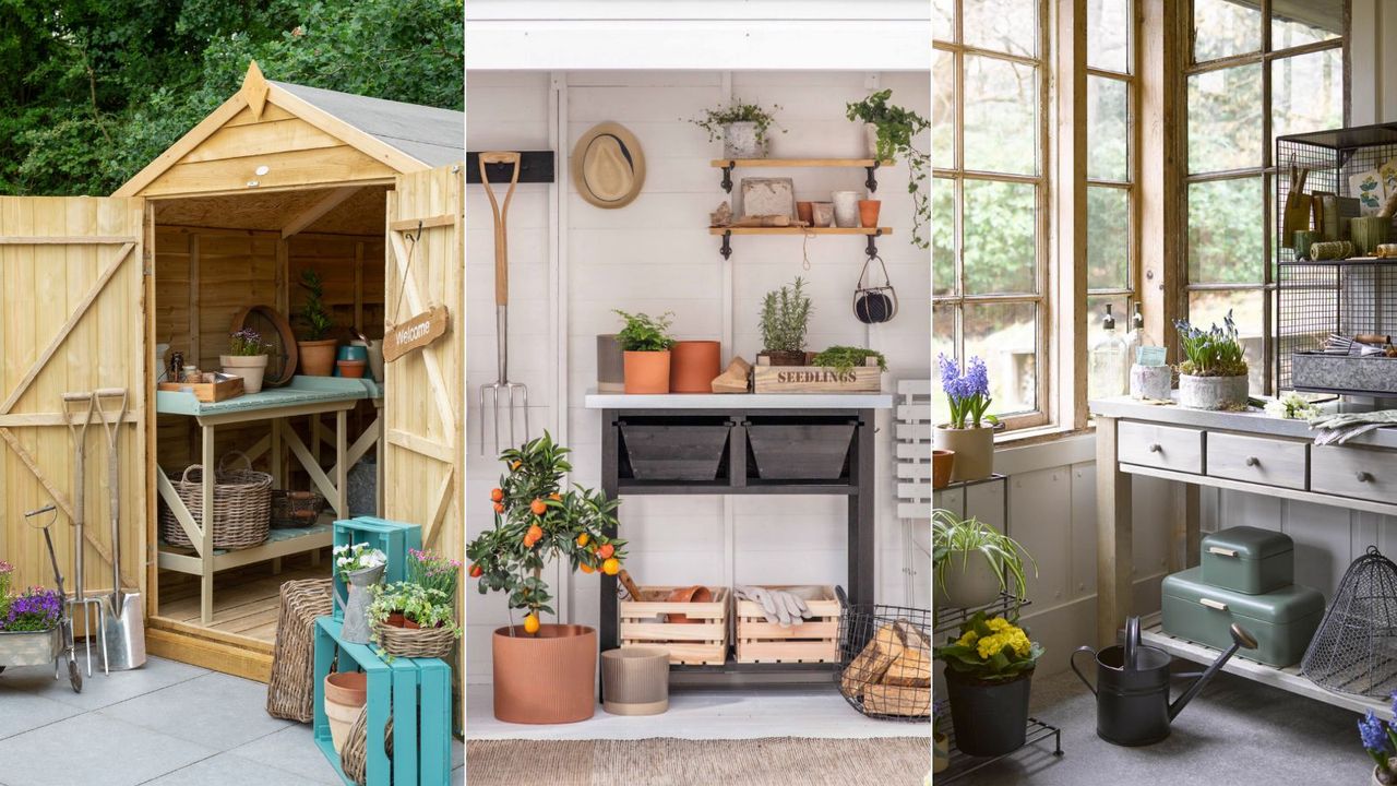 three images of potting sheds