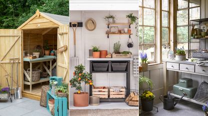 three images of potting sheds