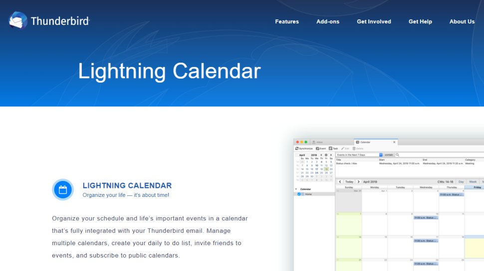 Website screenshot for Lightning Calendar