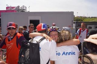 Annie Last (Great Britain) is congratulated by supporters after her Olympic race.