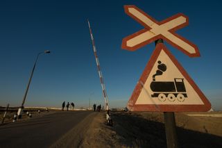 Soyuz Rocket Rollout Railroad Crossing Sign