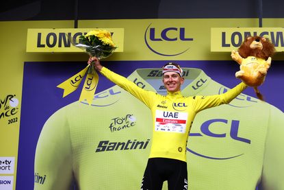 Tadej Pogačar in the yellow jersey at the 2022 Tour de France