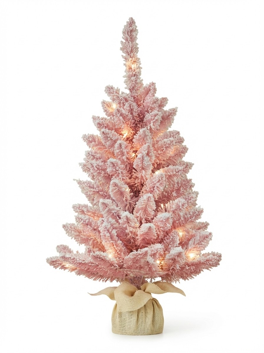 3ft Pre-Lit Pink Snowy Christmas Tree