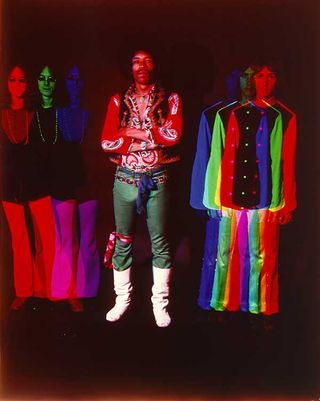 1968: The Jimi Hendrix Experience pose for a psychedelically altered portrait in 1968. (L-R) Noel Redding, Jimi Hendrix, Mitch Mitchell