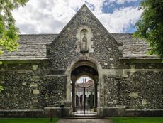 Fig 2: The Virgin Mary, patron of the college, presides over the cloister gate as the Mater Dolorosa. Credit: Paul Highnam for Country Life