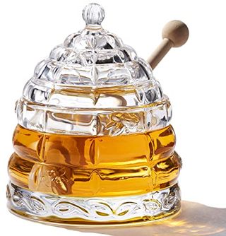 Paulsway Glass Honey Jar With Lid & 2 Premium Dippers – 9 Oz Elegant Honey Storage Container With Superior Drizzle Control & Durable Design Honey Pot