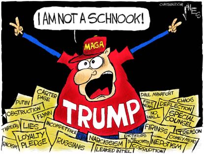 Political cartoon U.S. Trump scandals MAGA Nixon