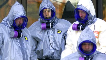 Anthrax hazard suits