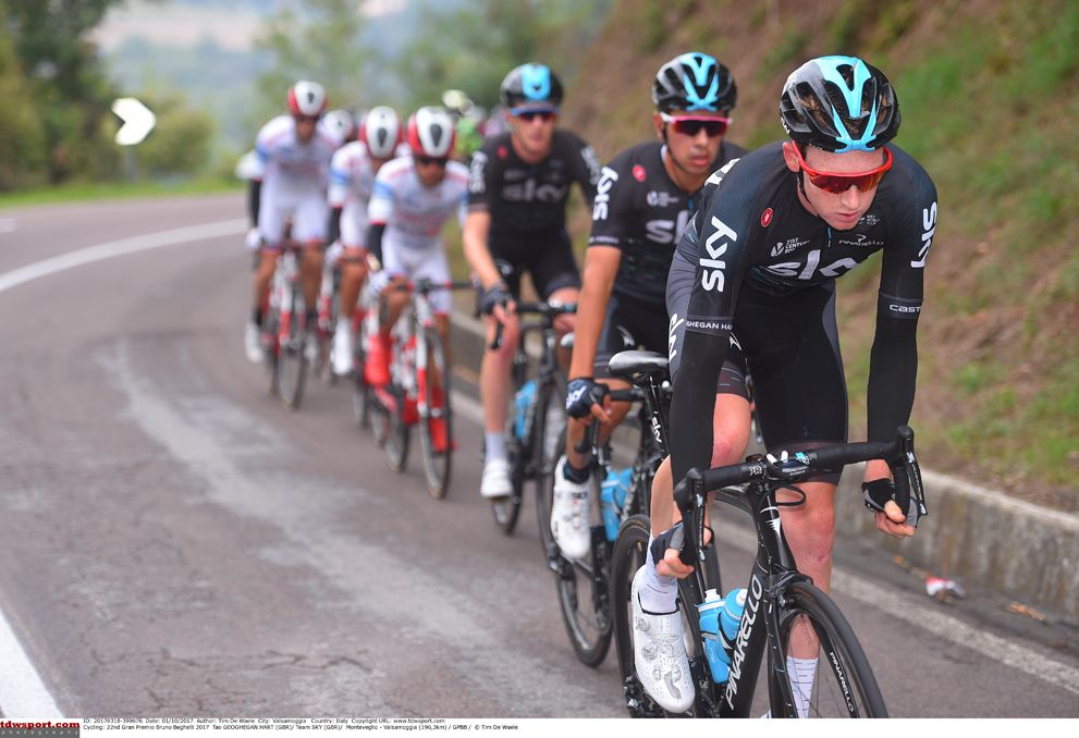 Team Sky lead the peloton at the Gran Premio Bruno Beghelli