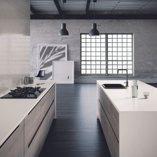 kitchen with black gas stove and wooden cabinet