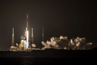 A SpaceX Falcon 9 rocket launches 60 Starlink internet satellites from Florida on Nov. 24, 2020. It was the 100th Falcon 9 launch overall and the seventh mission for this particular rocket's first stage.