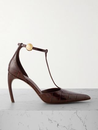 Odette embellished croc-effect leather pumps