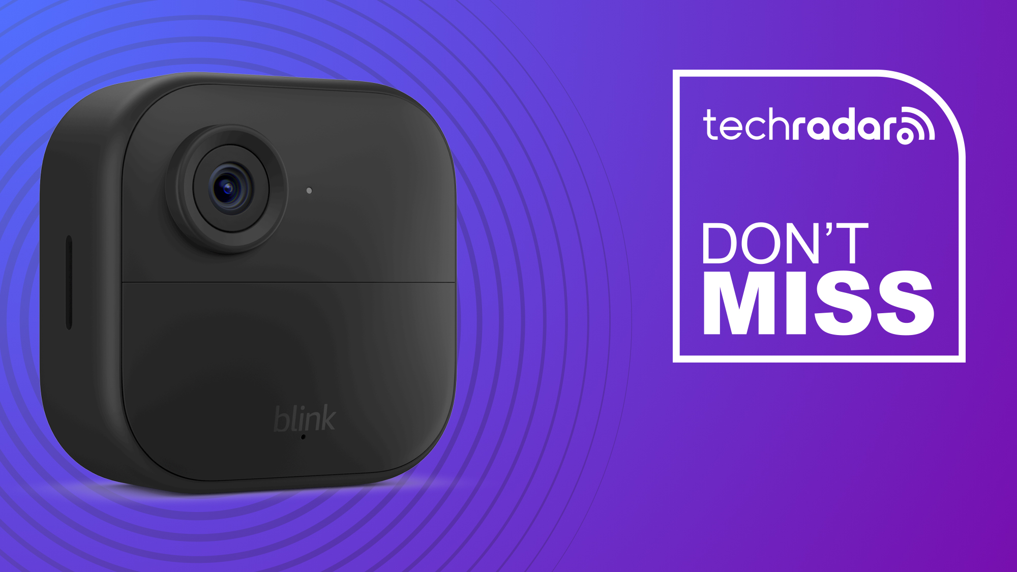 A Blink Outdoor 4 security camera on a purple background