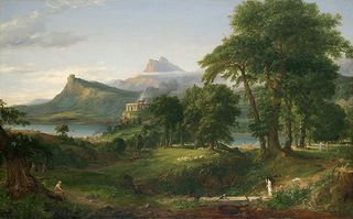 Thomas Cole, The Course of Empire: The Pastoral or Arcadian State, about 1834. Oil on canvas, 99.7 × 160.6 cm. National Gallery, ccourtesy of the New-York Historical Society © Collection of The New-York Historical Society, New York / Digital image created by Oppenheimer Editions