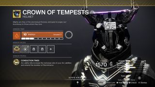 Destiny 2 Exotic warlock armour crown of tempests