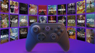 Amazon Luna Controller in front of Luna cloud gaming catalog