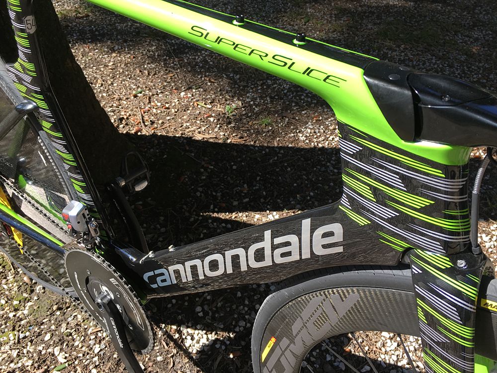 The Cannondale Super Slice disc TT bike on display at Tirreno-Adriatico