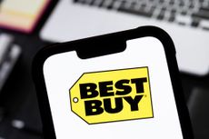 Best Buy logo on a cell phone screen