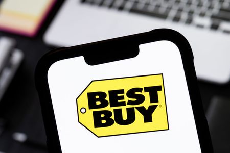 Best Buy logo on a cell phone screen