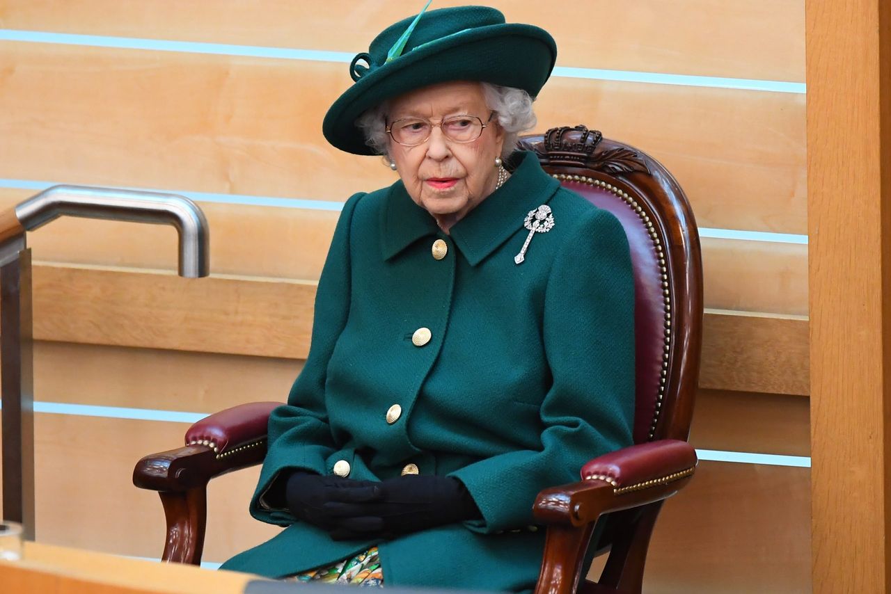 Queen Elizabeth II prepares to make her Address to Parliament in the Debating Chamber during the opening of the sixth session of the Scottish Parliament