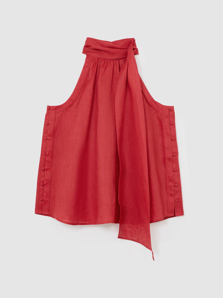 Reiss, Andi Linen Sleeveless Scarf-Neck Top