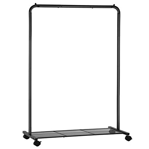 Songmics Clothes Rack With Wheels, Clothing Rack for Hanging Clothes, 25.4 Mm Metal Garment Rack With Dense Mesh Storage Shelf, 110 Lb Load Capacity, 2 Brakes, Black Uhsr25bk